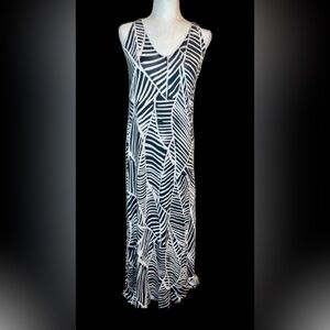 LOFT Navy blue and White Sleeveless V-Neck Maxi Sundress